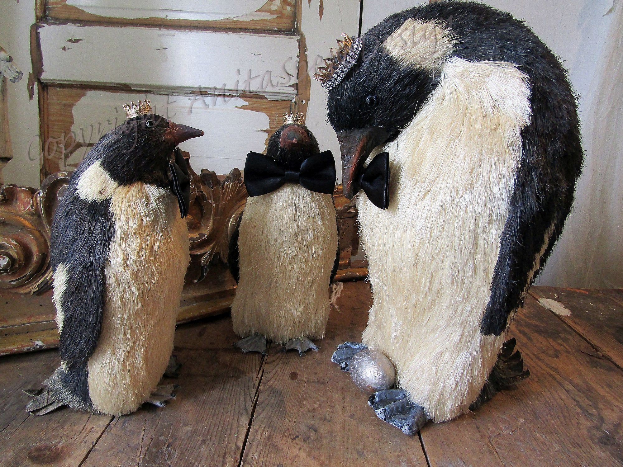 Large penguin statue sculpture grouping three unique penguins Etsy