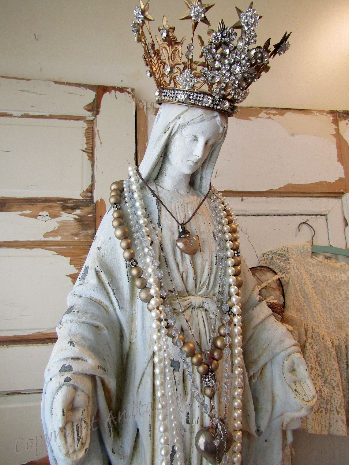 Large Virgin Mary statue with ornate handmade crown painted Etsy