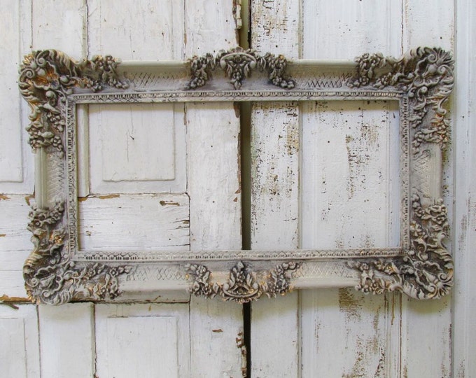 Large Vintage Frame Ornate Hand Painted Putty Gray French Etsy