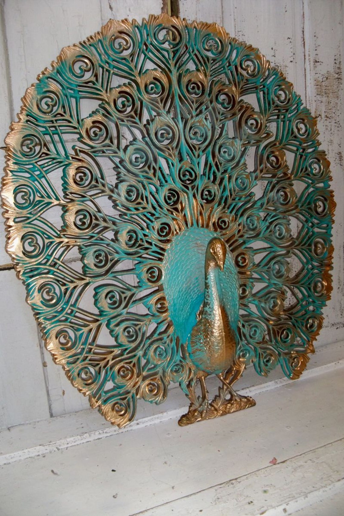 Large peacock vintage crested burwood wall decor wall hanging Etsy