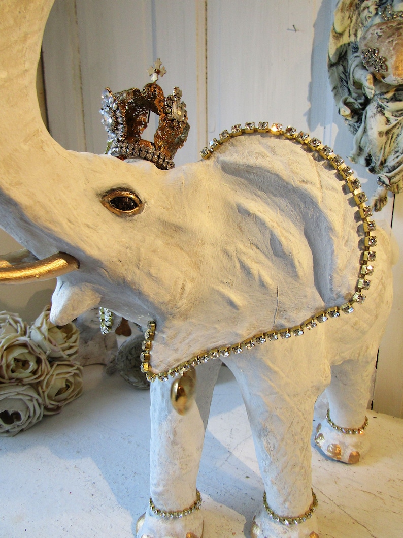 Large White Albino Elephant Statue With Crown Rhinestone - Etsy