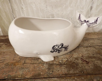 Large whale figural Ceramic Bowl – Beach Wedding, Floral Centerpiece, Planter, ice bucket