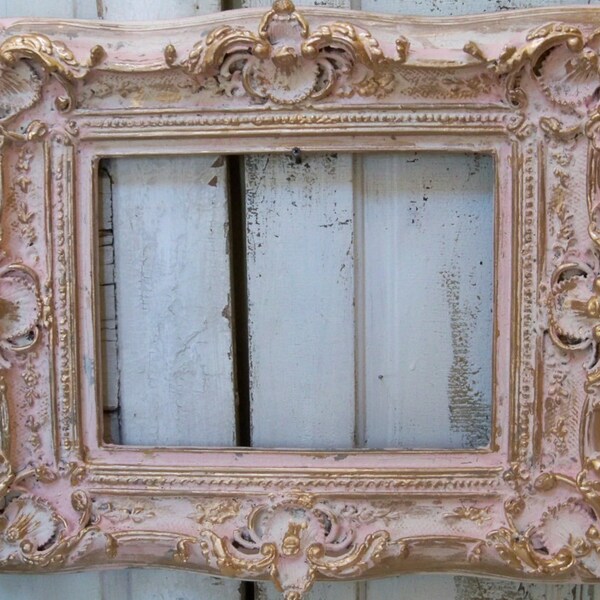 Large Pink cream frame shabby chic ornate wood distressed gold accents wall decor Anita Spero