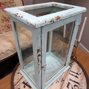 Handmade Soft Blue Display Case Wood and Glass Distressed Rustic Doll ...