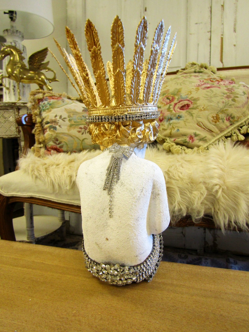 Large mermaid statue with rhinestone jeweled tail and seahorse crown, one of a kind crowned mermaid figure home decor art anita spero design image 5