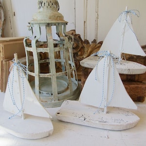 Handmade White Wood Sailboat, Coastal Nautical Decor, Anita Spero Design