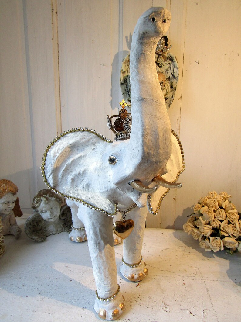 Large White Albino Elephant Statue With Crown Rhinestone - Etsy