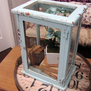 Handmade Soft Blue Display Case Wood and Glass Distressed Rustic Doll ...