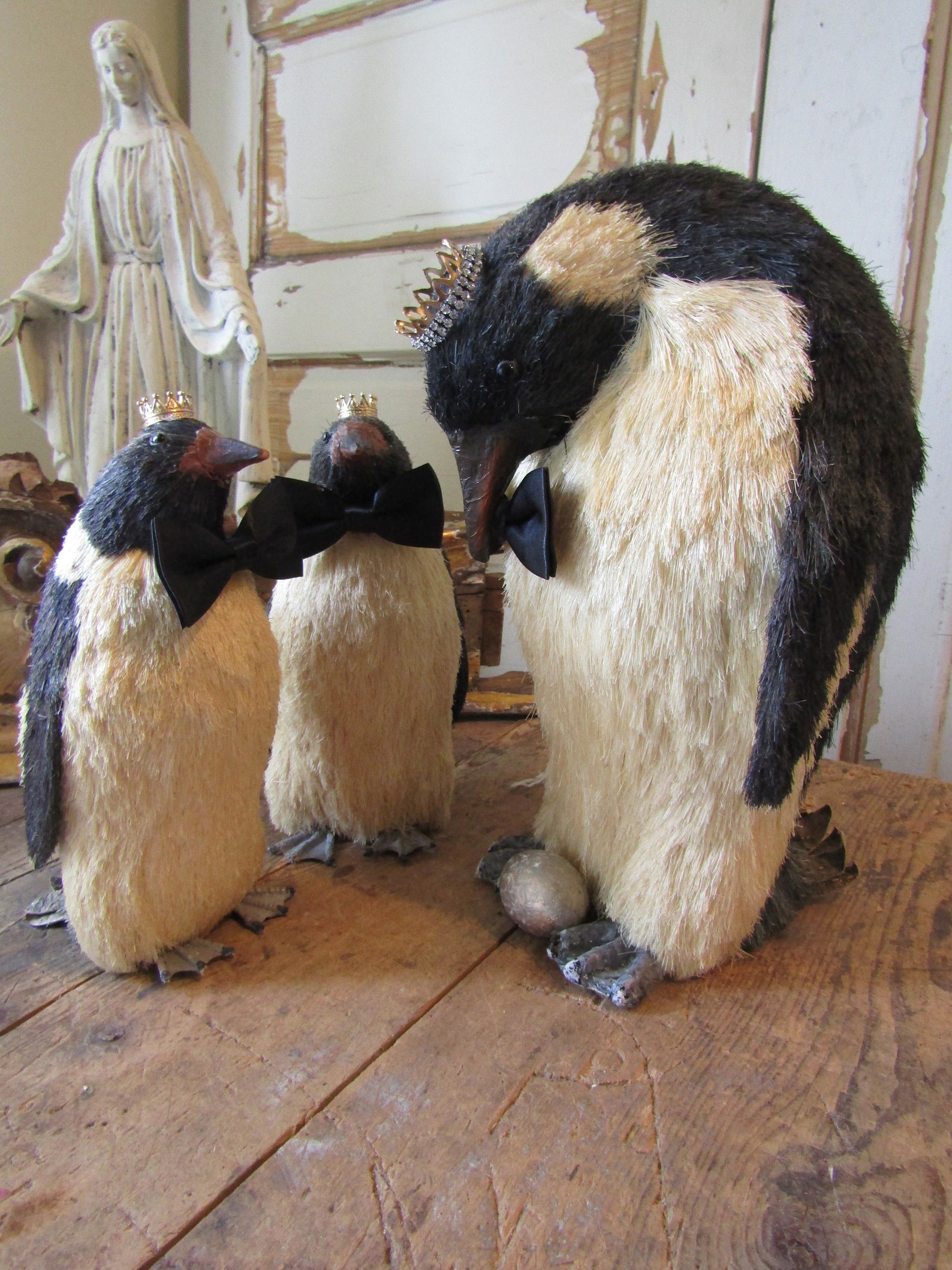 Large penguin statue sculpture grouping three unique penguins Etsy