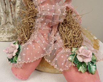 Vintage pink polkadot ballet pointe shoes, porcelian rose and ribbon anita spero design