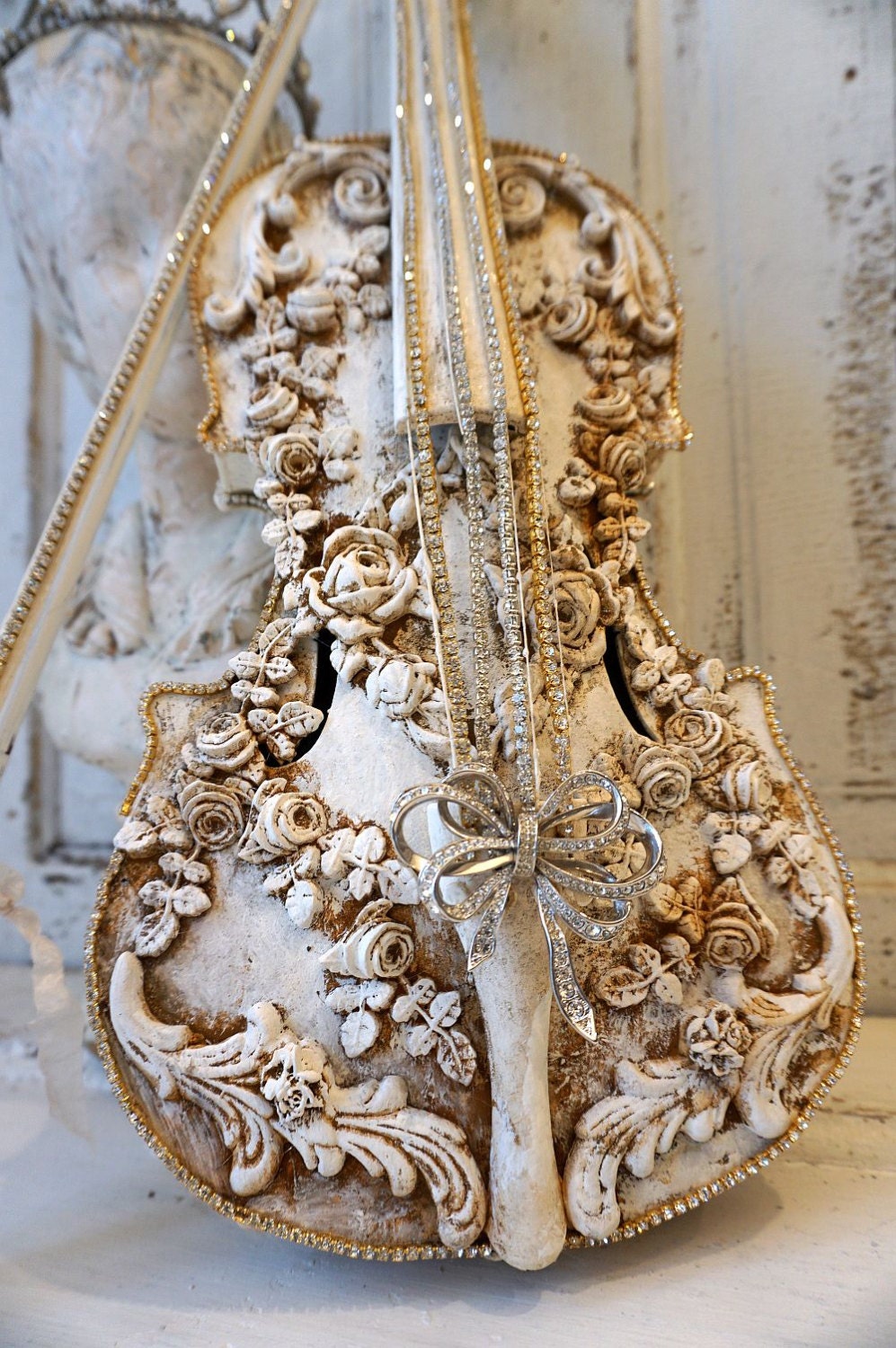 Rose Embellished Real Violin Ornate Garland Shabby French