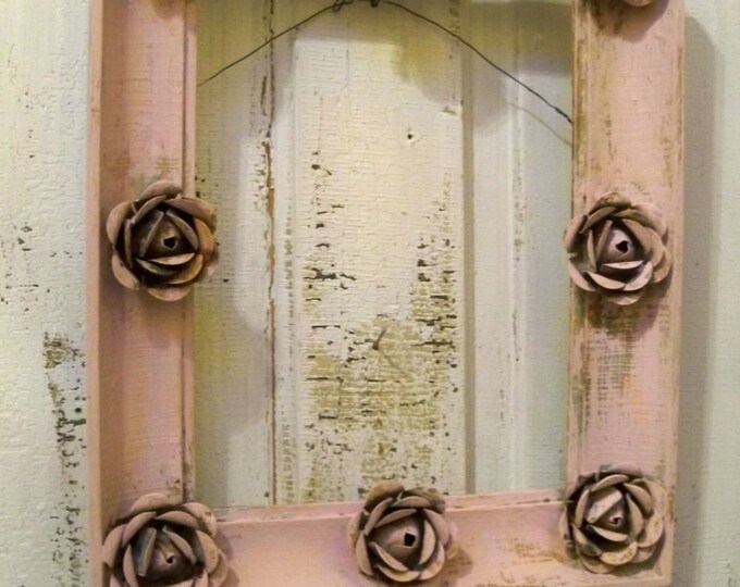 Pink Shabby Chic Wall Frame Embellished Distressed Metal Roses Etsy