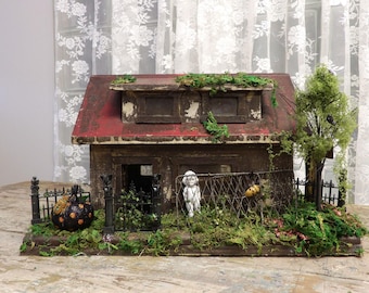 Distressed Wooden Train Station Replica, Spooky diorama scenery art piece table decor