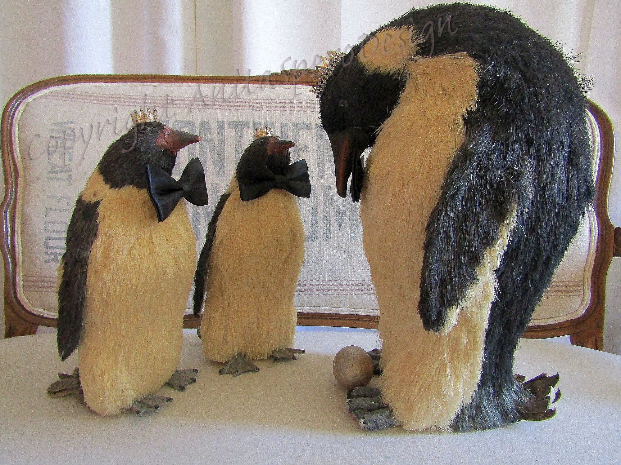 Large penguin statue sculpture grouping three unique penguins Etsy