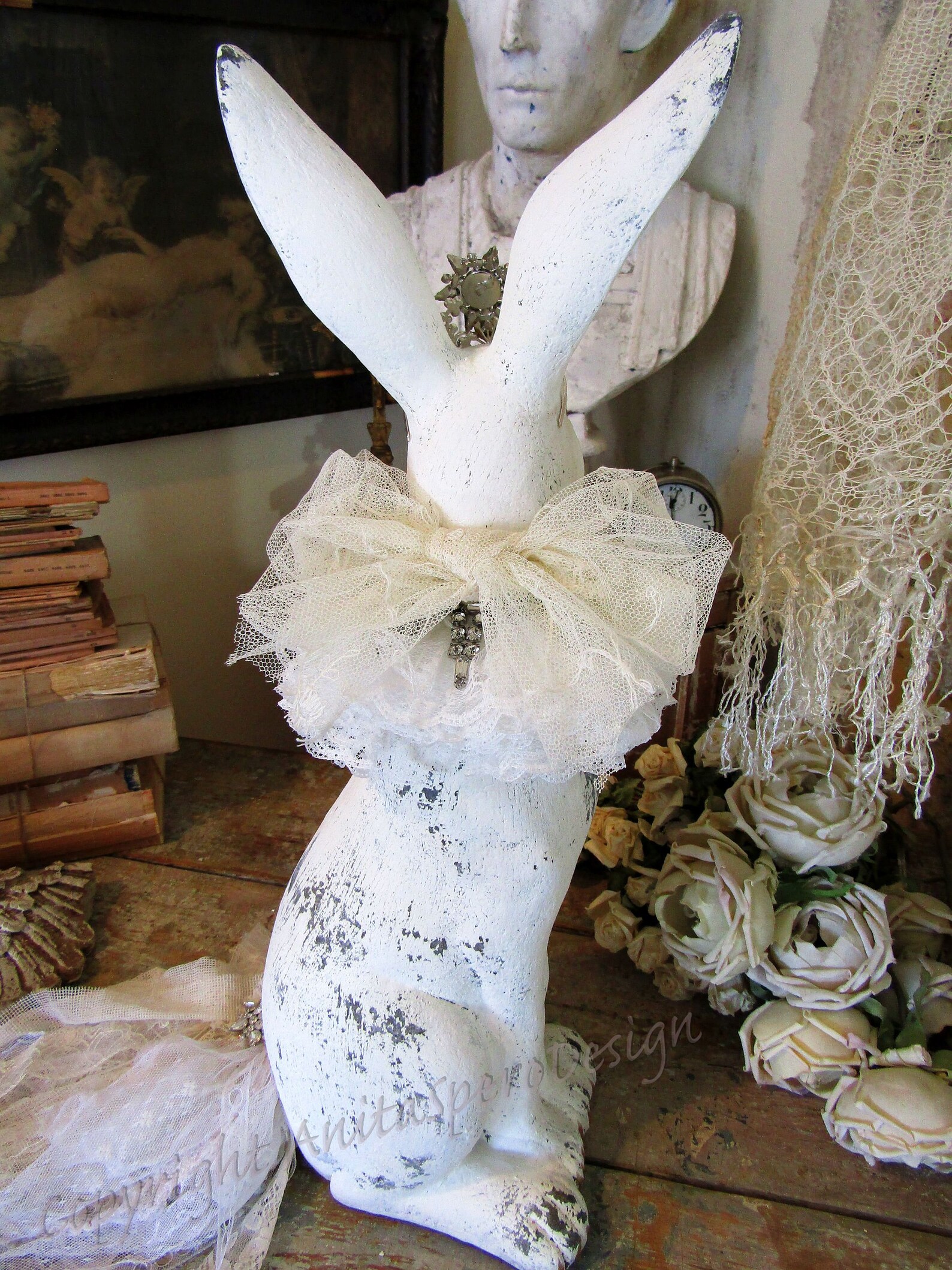white rabbit statue