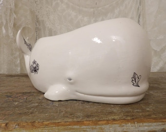 Large whale figural Ceramic Bowl – Beach Wedding, Floral Centerpiece, Planter, ice bucket