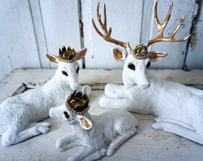 White Deer Statue Set French Nordic Painted Buck Deer Doe Etsy