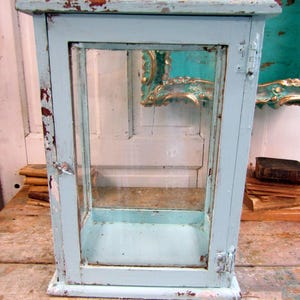 Handmade Soft Blue Display Case Wood and Glass Distressed Rustic Doll ...
