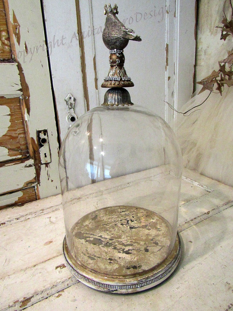 Very large glass dome with base display embellished ornate Etsy