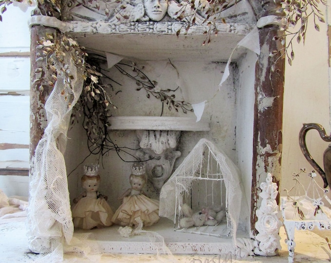 Mixed Media Scenery Shadowbox Box, Children at Play Display French Nordic Art Home Decor Anita