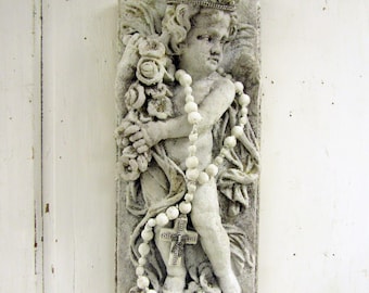 Large cherub relief wall hanging plaque