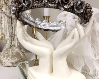 Handmade Metal Rose Crown Halo for Statues, Aged Patina Rhinestone Embellishments Anita Spero Design