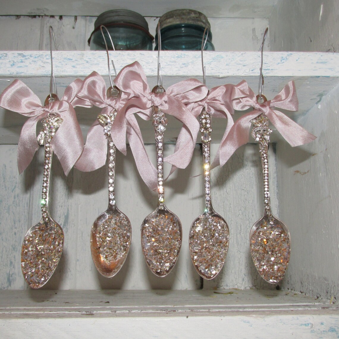 Christmas tree ornaments rhinestone spoon grouping handmade Etsy
