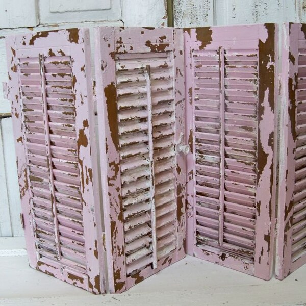 Pink wooden shutters set of two sets hand painted Shabby chic distressed home decor  Anita Spero