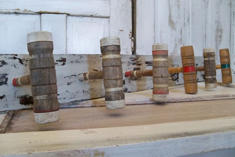 Reclaimed Croquet mallet wood coat rack wall decor shabby Etsy