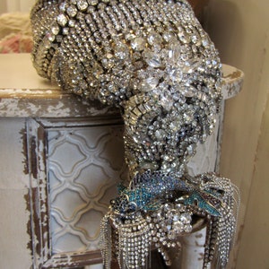 Large mermaid statue with rhinestone jeweled tail and seahorse crown, one of a kind crowned mermaid figure home decor art anita spero design image 3