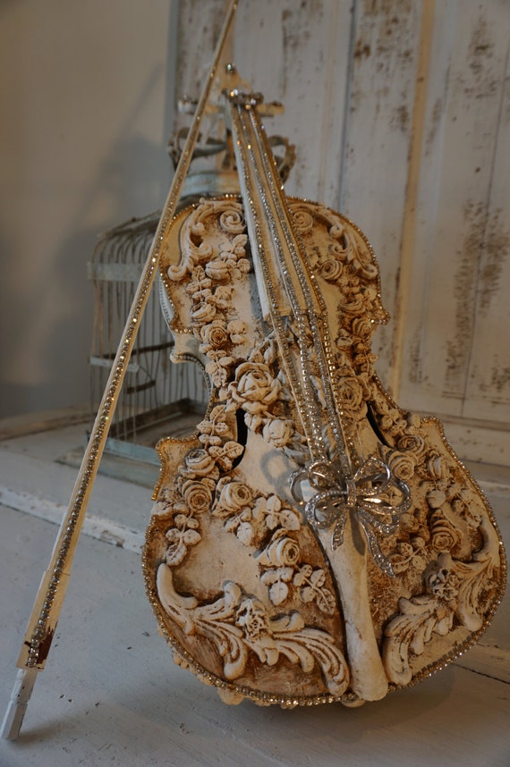 Rose Embellished Real Violin Ornate Garland Shabby French