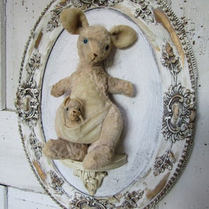 Kangaroo and baby Roo in pouch plush framed distressed ornate oval frame wall decoration anita spero design image 10
