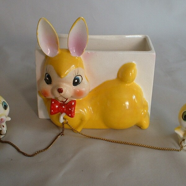 Rare Vintage Japan Bunny Chainer Planter with Babies from the 40's