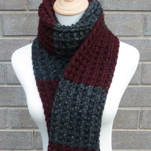 Burgundy and Grey Wool Scarf - Maroon and Grey Wool Scarf - 5.5 Inch Wide Lambswool Scarf - Super Bulky Knit Scarf - Ready to Ship