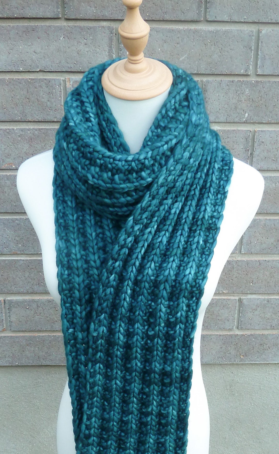 Hand Knitted Teal Merino Wool Scarf - Malabrigo Rasta Yarn - Etsy