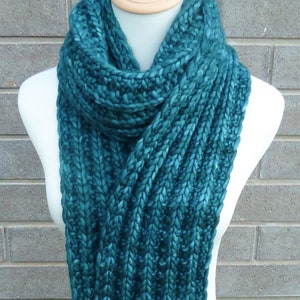 Malabrigo Rasta Merino Wool Scarf - Luxury Teal Merino Wool Scarf - Long Wool Scarf -  Bulky Knit Scarf - Ready to Ship