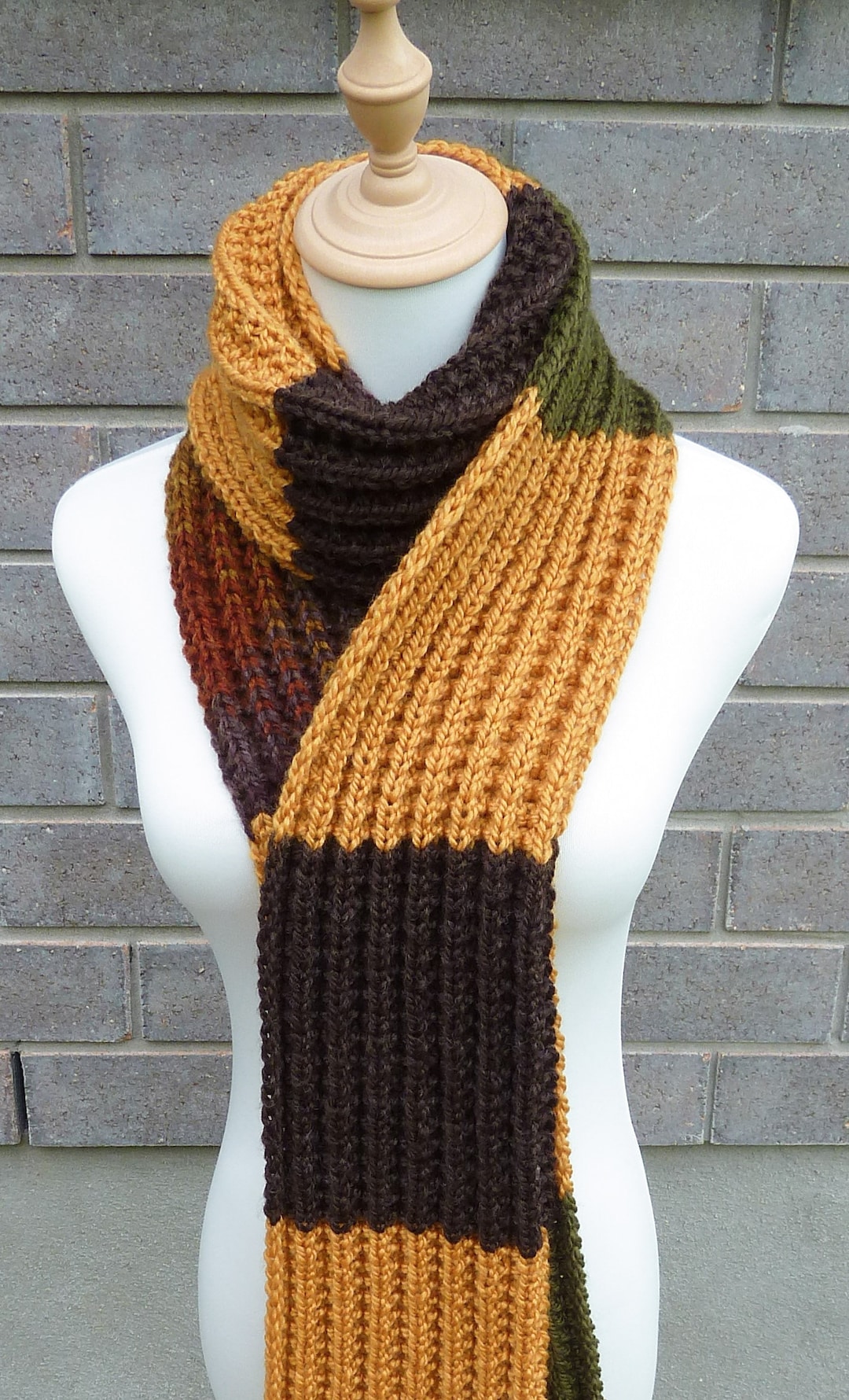 Hand Knitted Multicolor Wool Blend Scarf: Chunky Knit - Color Block ...