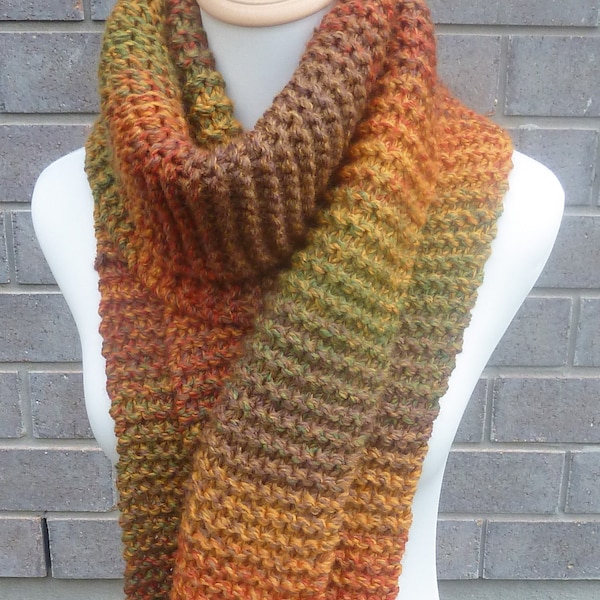 Oversized Multicolor Scarf -  Burnt Orange, Yellow, Brown, and Green Scarf - Autumn Color Scarf - Chunky Knit Scarf - Ready to Ship