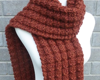 Spice Wool Scarf - Rust Orange Wool Scarf - Lambswool Scarf - Bulky Knit Scarf - Circle Scarf - Ready to Ship