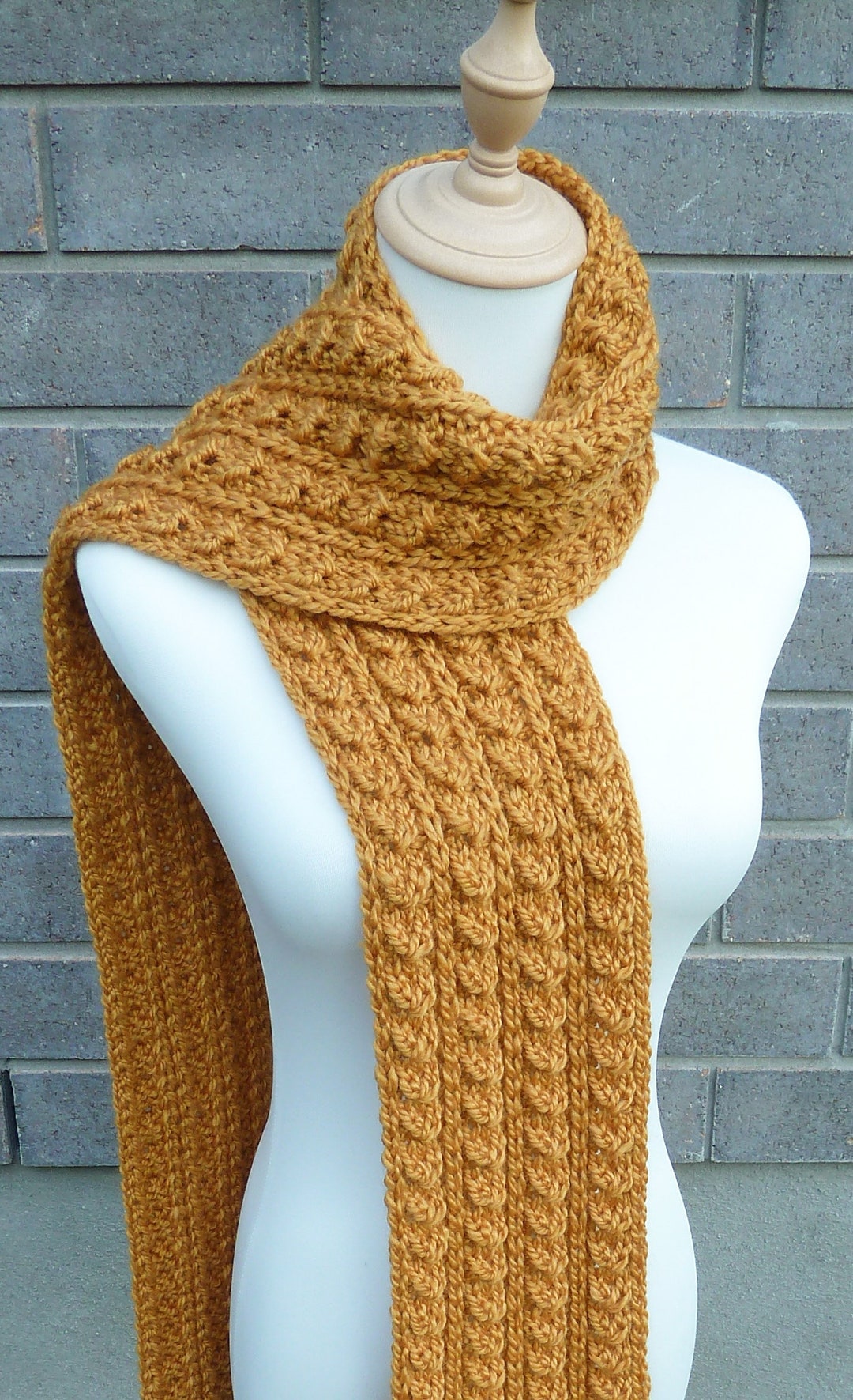 Hand Knitted Mustard Yellow Wool Blend Scarf - Chunky Textured Knit - Etsy