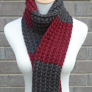 Multicolor Wool Skinny Scarf - Burgundy and Charcoal Grey Scarf - 5 Inch Wide Skinny Scarf  - Ready to Ship