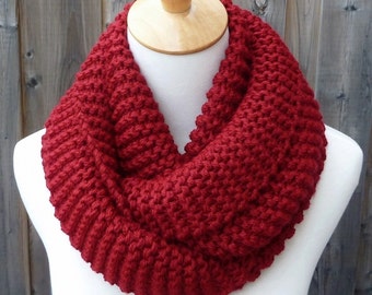 Wine Red Infinity Scarf - Dark Red Infinity Scarf - Chunky Knit Scarf - Circle Scarf - Ready to Ship