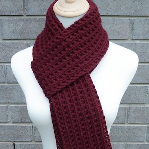 Burgundy Wool Skinny Scarf - Merlot Wool Scarf - Chunky Knit Scarf - 4.75&quot; Wide Scarf - Ready to Ship