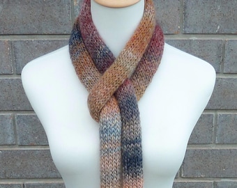 Hand Knit Chunky Skinny Scarf: Burnt Orange, Blue, Grey, Burgundy & Beige - More Colors - 71" Long