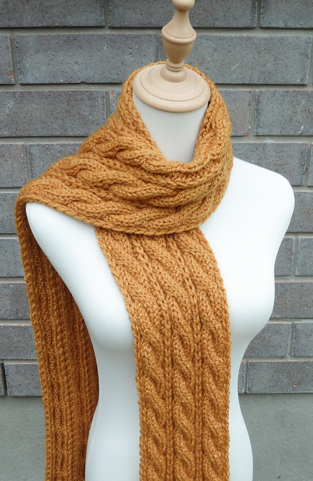 Hand Knitted Mustard Yellow Cable Scarf - Wool Blend - Etsy