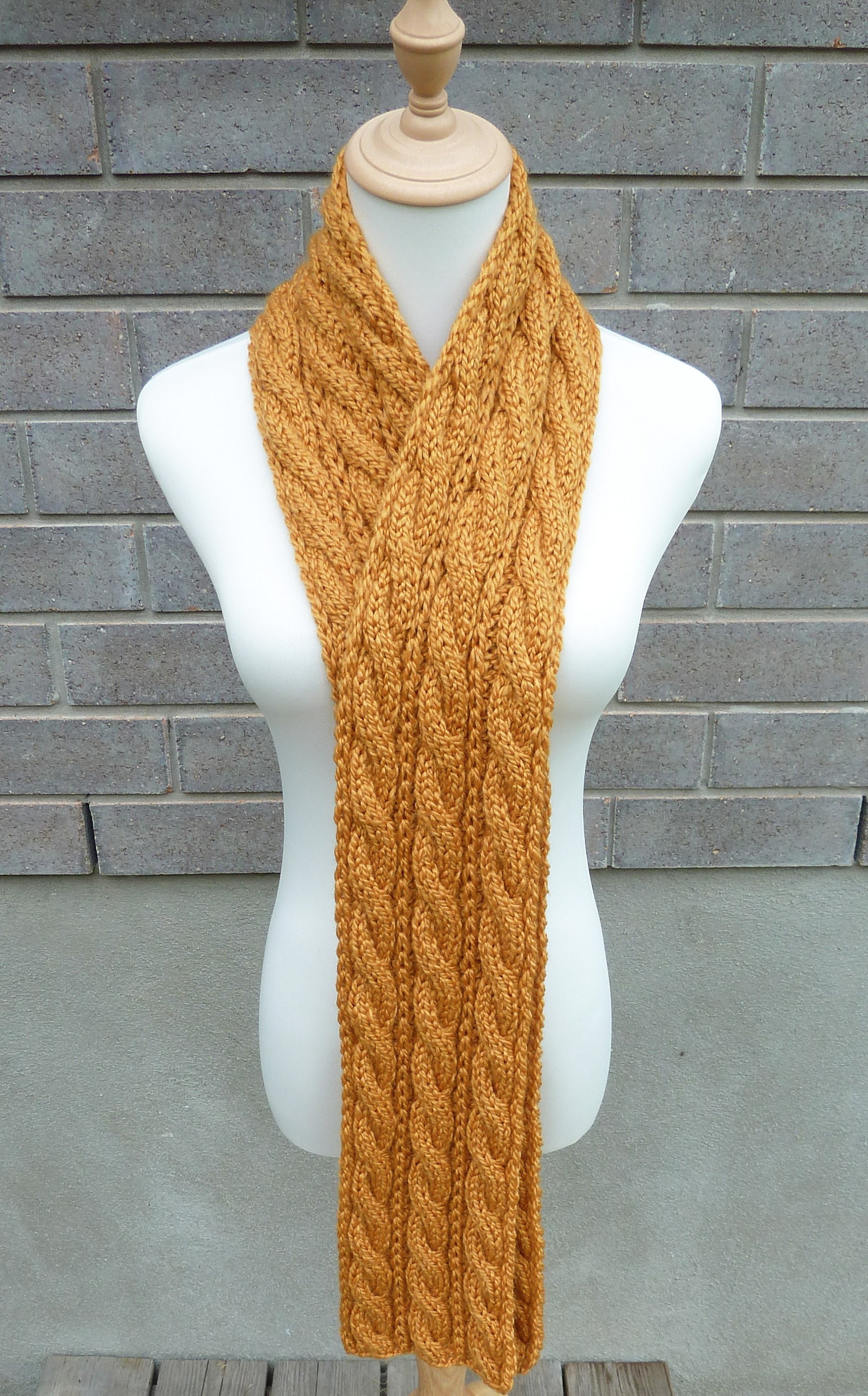 Hand Knitted Mustard Yellow Cable Scarf - Wool Blend - Etsy