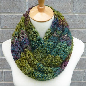 Multicolor Infinity Scarf - Green, Purple, and Teal Infinity Scarf - Crochet Infinity Scarf - Circle Scarf - Ready to Ship