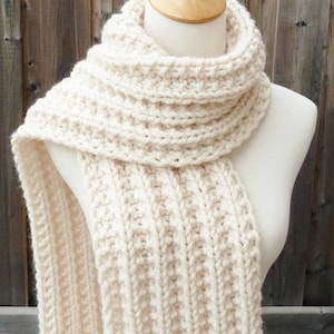 Off White Wool Scarf - Cream Wool Scarf - Lambswool Scarf - Bulky Knit Scarf - Ready to Ship