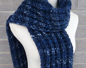 Multicolor Wool Scarf - Dark Blue Scarf - Navy and Blue Scarf - Lambswool Scarf - Bulky Knit Scarf - Ready to Ship