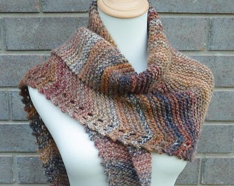 Hand Knitted Triangle Scarf: Soft Multicolor Bactus - Autumn Colors